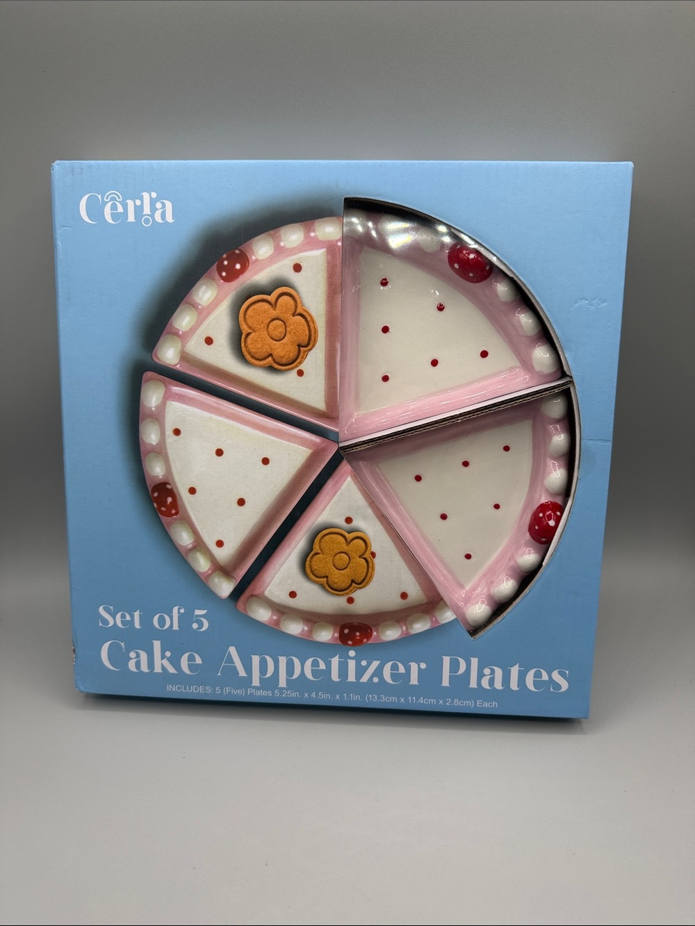 Cerra Set of 5 Cake Appetizer Plates White Pink Red Polka Dot Ceramic Single